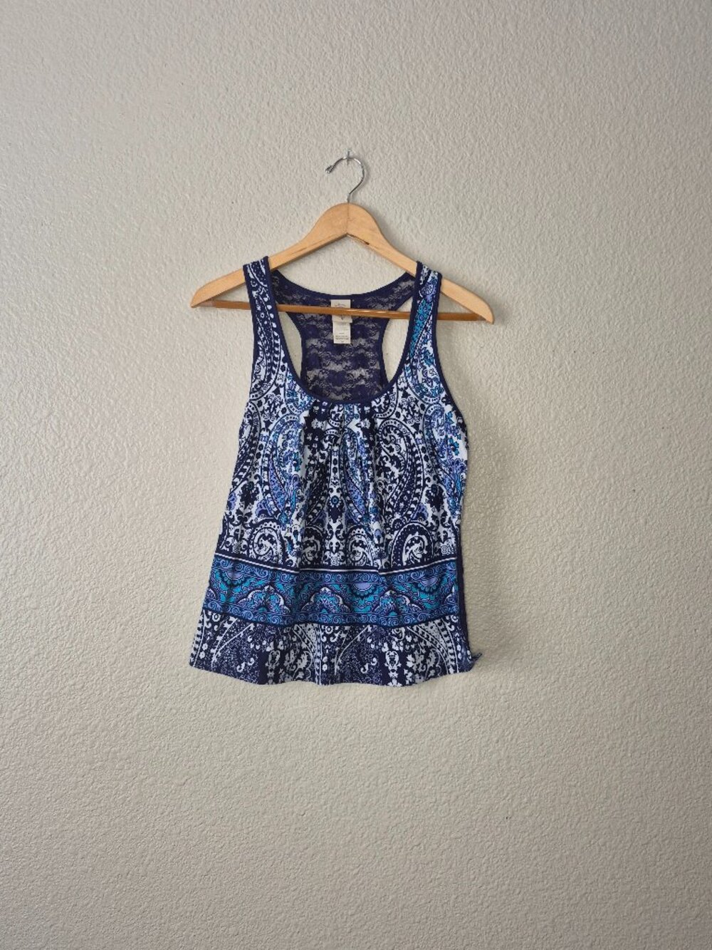 In Bloom by Jonquil Women’s M Blue Paisley Lace Racerback Sleep Tank Boho